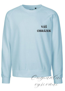 Unisex světle modrá mikina s výšivkou na přání - Organická bavlna, Oeko-Tex 100